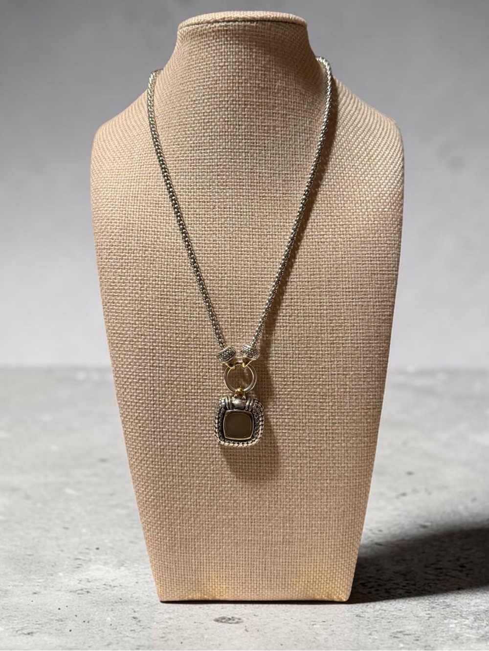 Two-Tone Necklace with Taupe Pendant
